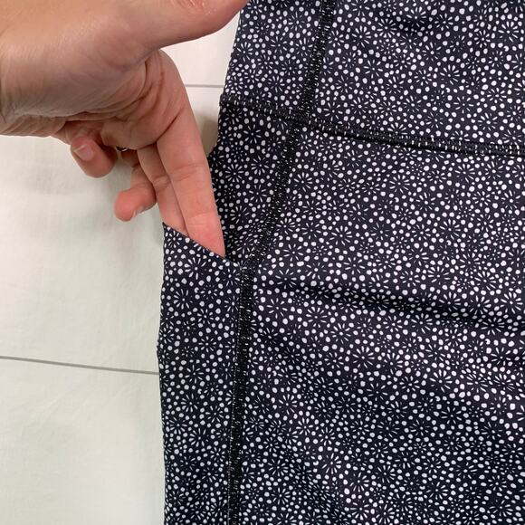 Lululemon Leggings Womens 4 Black White Pace Rival Crop Speckle Floral Mesh Gym - Picture 7 of 10